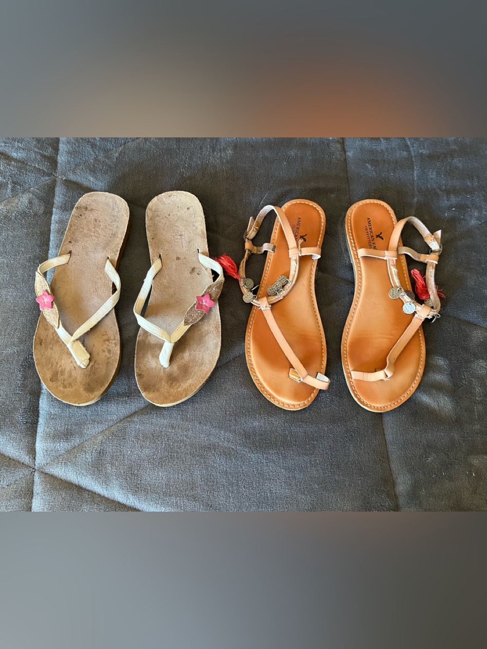 American Eagle and Scott set of Women’s  Leather T-Strap Sandals
